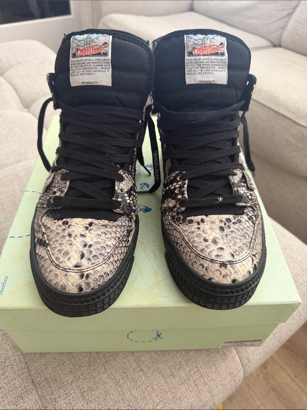 Off-White Women’s High-Top Sneakers in Black and Snakeskin